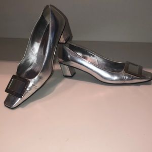Roger Vivier “Belle de Jour” silver leather heels